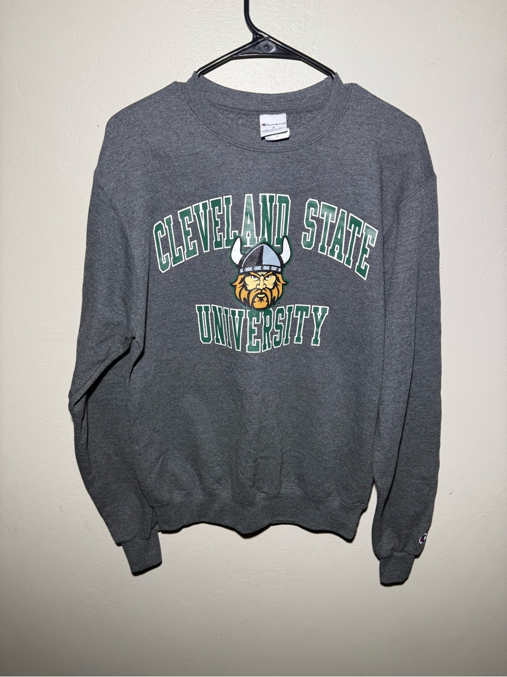 Champion Gray Cleveland State University Crewneck with Green Logo